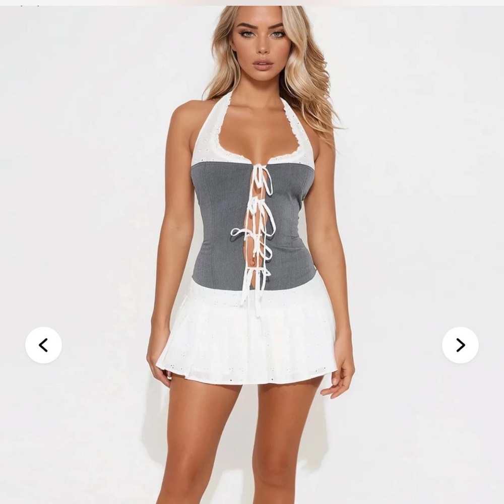 Fashion Nova Gray and White Halter Jumpsuit